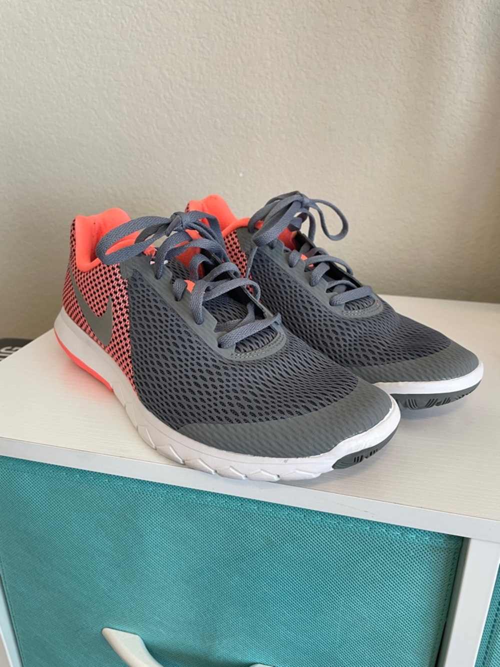 Nike Gray and Coral Low-Top Mesh Trainers
